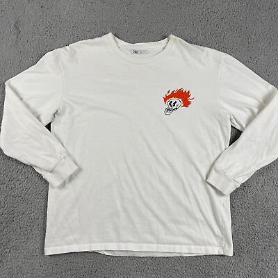 #ad ZARA Shirt Adult Large White Long Sleeve Never Not Inspired Graphic Print Skull $13.49