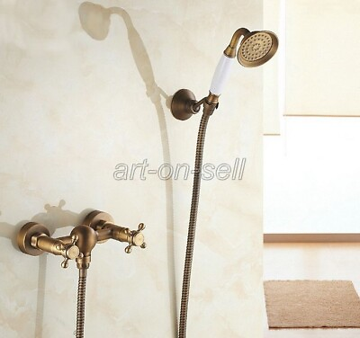 #ad Antique Brass Bathroom Wall Mounted Hand Held Shower Taps Dual Cross Handle $68.43