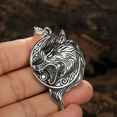 #ad Silver Norse Viking Wolf Head Pendant Necklace Men#x27;s Jewelry Chain 24quot; Gift $8.99