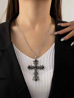 #ad #ad Cross Charm Necklace Large Gothic Cross Necklace Silver Tone Pendant... $5.99