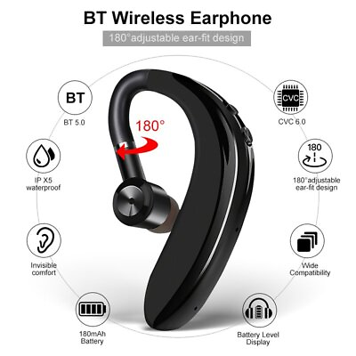 #ad Bluetooth 5.0 Call Handsfree Headphone Wireless Headset Driving Talking Ear hook $11.59