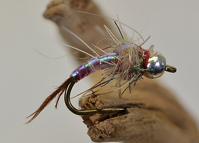 #ad 1 Doz Flies Brass Bead Rainbow Warrior Midge Nymph Fly Mustad Signature Hook $9.95