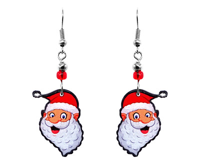 #ad Joyful Santa Claus Face Graphic Dangle Earrings Holiday Christmas Jewelry Gifts $13.99