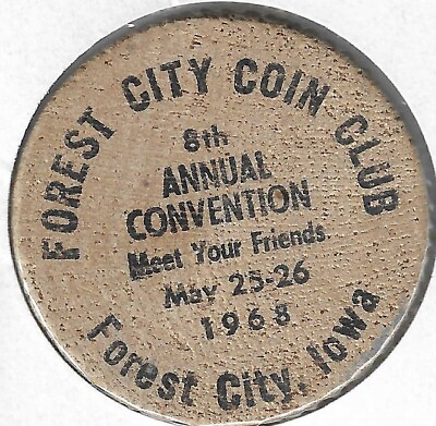 #ad 1968 Forest City Iowa Coin Club 8th Annual Convention Indian Wooden Nickel $6.95