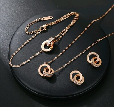 #ad Women Jewelry Set Stainless Steel Roman Numerals Necklace Earrings Bracelet Set $14.99