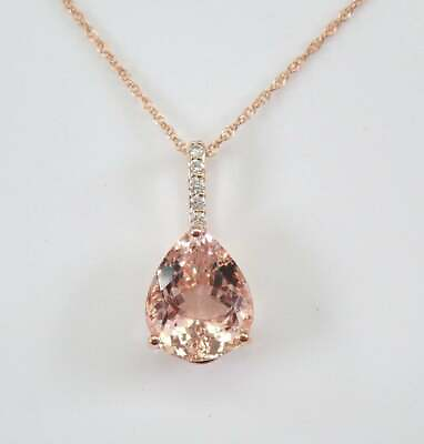 #ad 2Ct Pear Cut Morganite Diamond Solitaire Pendant 14K Rose Gold Finish Free Chain $29.83