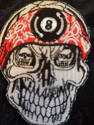 #ad Skull With 8 Ball Iron On Patch $8.50
