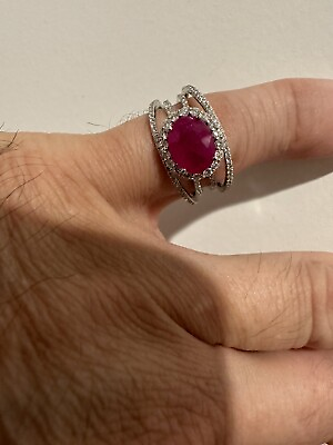 #ad 1.79carat Natural Ruby and diamond ring 18k white gold By Orianne.Certified $1099.00