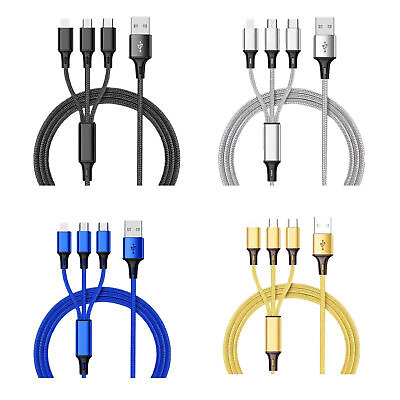 #ad Durable Phone Charger Tensile Tested Charging Cord Nylon Braided 3 in 1 Fast $7.30