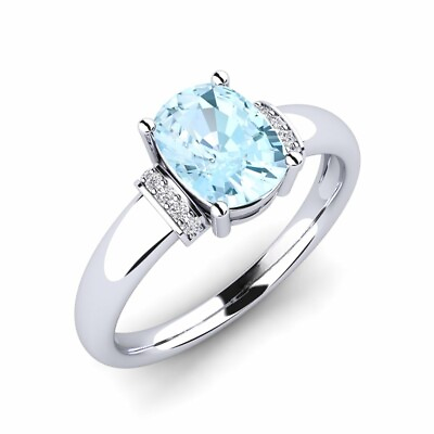 #ad Aquamarine Cushion 8x6mm Ring With Natural Accents For Girls And Woman#x27;s $38.50