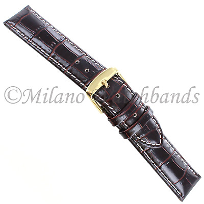 #ad 19mm deBeer Crocodile Grain Brown w White Stitching Padded Watch Band Strap $29.95