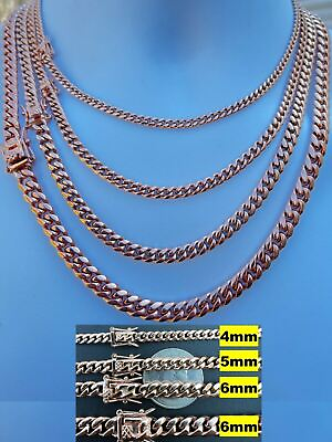 #ad Miami Cuban Link Chain Necklace Bracelet Rose Gold Plated Stainless Box Lock $26.45