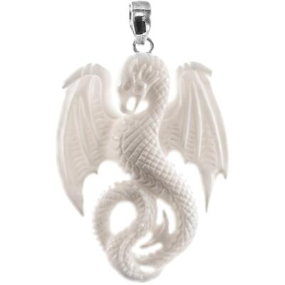 #ad 925 Sterling Silver Dragon Bison Bone Carving Sterling Pendant 2 3 8quot; $21.95