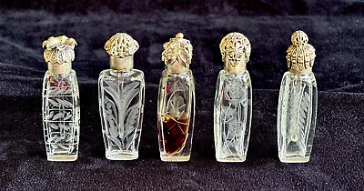 #ad #ad Vintage Set Of 5 Le Castillere Perfume Bottles; Etched Glass amp; Ornate Siver Caps $230.00