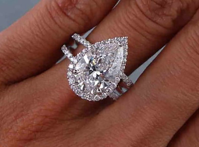 #ad 1.70tcw Pear Cut Halo U Prong Pave Diamond Engagement Ring GIA Certified $7194.00