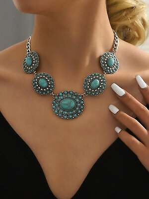 1pc Boho Turquoise Decor Bib Chain Necklace for Women Jewelry for Women Gift for $7.32
