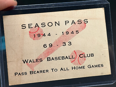 #ad RARE 1944 1945 Wales Baseball Club Season Pass Ticket card $74.99