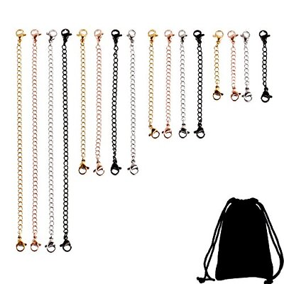 #ad 16 Pieces Necklace Extenders Black Jewelry Chain Extension Set for DIY Bracelet $15.50