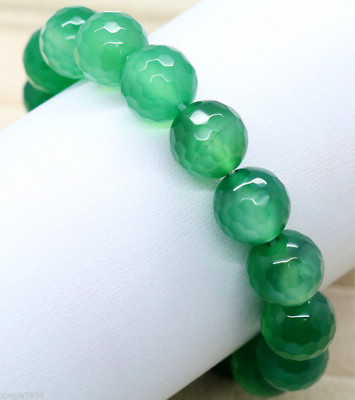 #ad Natural 8mm 10mm Green Faceted Emerald Gemstone Round Beads Bracelet 7.5#x27;#x27; AAA GBP 3.39