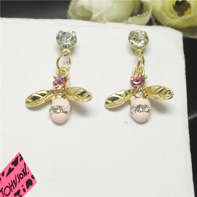 #ad New Fashion Women Pink Enamel Lovely Bee Honey Crystal Stand Earrings Gift $2.96