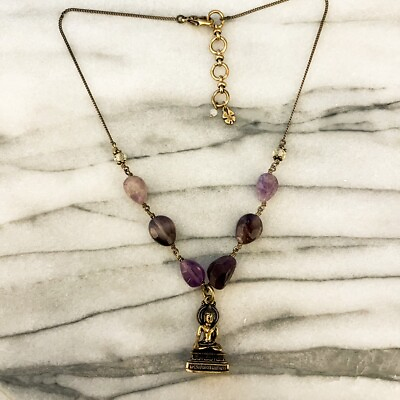 Lucky Brand Buddha Necklace Purple Semi Precious Beaded Pendant Boho $30.00