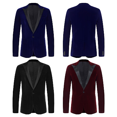 #ad Mens Velvet Blazer Slim Fit Business Suit Jacket Flap Pockets Sport Coat Blazers $8.27
