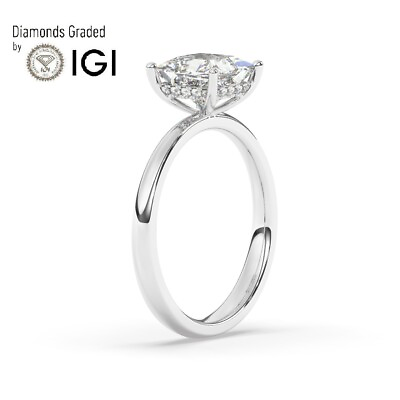 #ad 4carat Princess Cut Lab Grown Diamond Hidden Halo Engagement Ring18K White Gold $2967.80