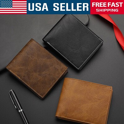 #ad Men#x27;s Leather Bifold ID Card Holder Purse Wallet Billfold Handbag Slim Clutch $8.40