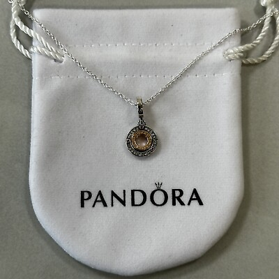 #ad #ad PANDORA Necklace Two tone Logo amp; Pavé Heart Pendant FREE amp; FAST SHIPPING GBP 24.00