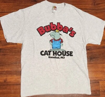 #ad 90s Bubba#x27;s Cat House Fish T Shirt Men L Large Hannibal MO Vintage Fruit Of Loom $15.64