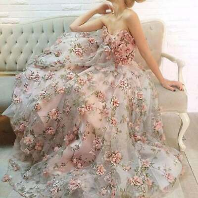 Lace Fabric Ivory Organza 3D Pink Chiffon Rose Embroidery Bridal Fabric 1 Yard $11.99