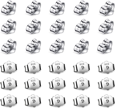 #ad 30Pcs 15 Pairs 925 Sterling Silver Earring Backs Replacement Secure Ear Locking $8.95