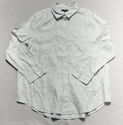 #ad Quince Linen Oversized Shirt Long Sleeve sz XL Women#x27;s Button Front Gray $29.99