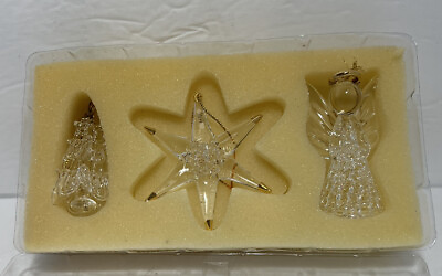 #ad Avon Vintage Tree Decorations Hand Spun Glass Star Angel Tree 1998 $15.99