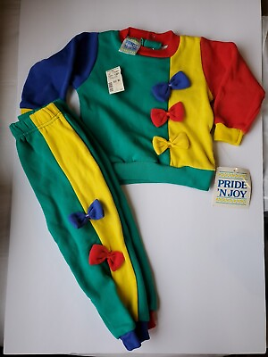 #ad NOS Vintage Pride N Joy Primary Color Block Sweat Outfit W Bows and tags 18 mo. $65.00
