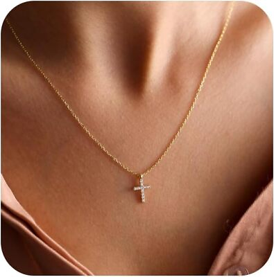 #ad Dainty Cross Necklace for Women 14K Gold Plated Diamond Pendant Perfect Gift $38.21