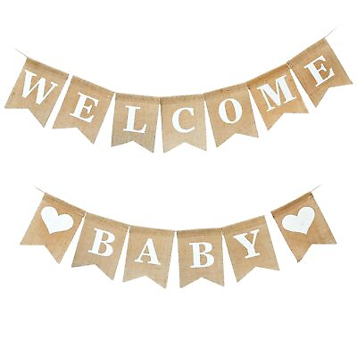 #ad Welcome Baby Sign Pre Strung Burlap Welcome Baby Banner Elegant Baby Anno... $19.08