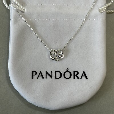 #ad PANDORA Necklace Sparkling Infinity Heart Collier Pendant FREE amp; FAST SHIPPING GBP 27.00