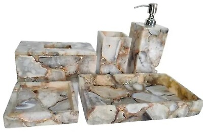 #ad Marble Bath Set Natural Agate Resin Art Bathroom Accessories Set of 5 Piece $635.00