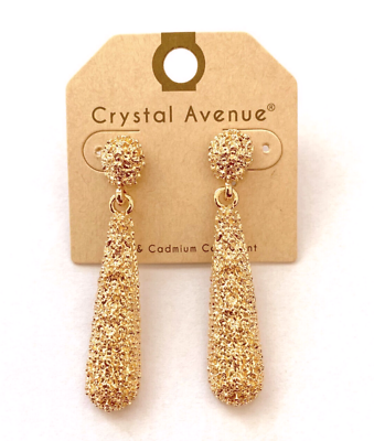 #ad Long Goldtone Rough Textured Linear Shape Dangle Drop Earrings on Posts 2.25quot;L $13.99