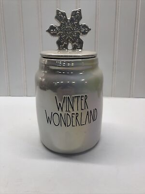 #ad RAE DUNN Christmas “Winter Wonderland” Iridescent White Canister with Snowflake $49.99
