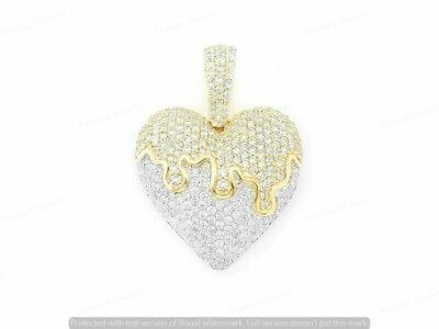 #ad 2.00CT Round Cut Moissanite Dripping Love Heart Pendant 14K Two Tone Gold Plated $129.00