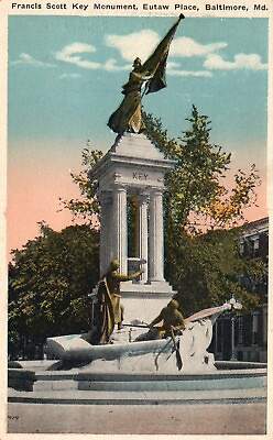 #ad Baltimore MD Francis Scott Key Monument Eutaw Place Vintage Postcard b7747 $4.00