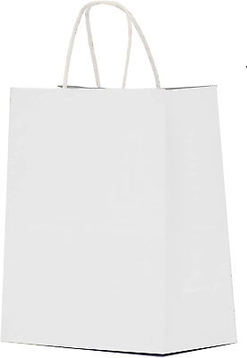 #ad White Gift Bags Bulk with Handles 25 Pcs 8X4.5X10 White Craft Bags Medium Siz $15.88
