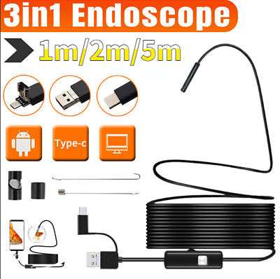 #ad 6LED HD Snake Endoscope Borescope Inspection Camera for USB Type C Android PC $7.59
