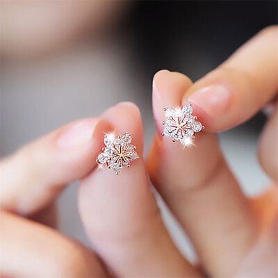 #ad Fashion Flower Snowflake Zircon Ear Earrings Stud Women Wedding Jewelry Gift New C $1.36