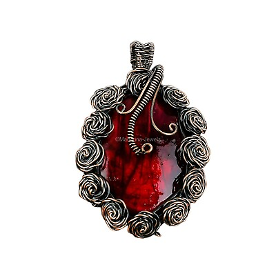 #ad Red Fire Labradorite Copper Bestie Gift Flower And Wire Wrapped Pendant 2.64 $23.65