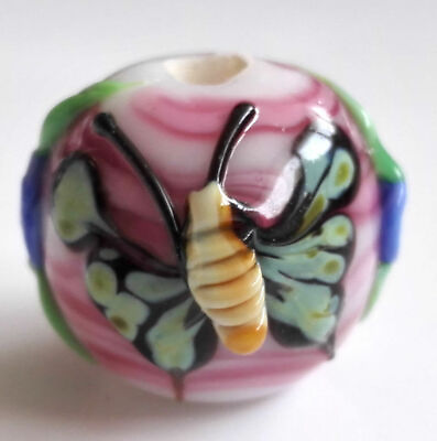 #ad 10pcs handmade Lampwork glass beads glass lovely pink butterfly round 14mm $15.99