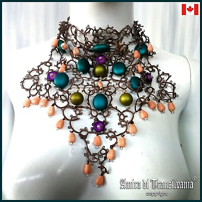 #ad #ad luxury jewelry woman choker necklace weeding collier macramè pearl statement bib C $586.00