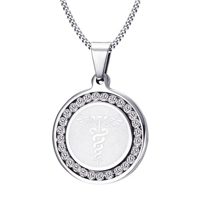 #ad Silver Women Men Medical Alert ID Necklace Pendant Cubic Zirconia Free Engraving $10.39